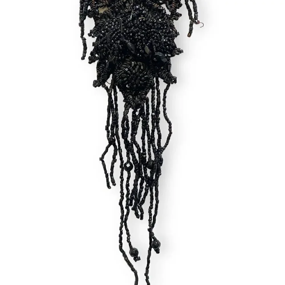 Giant Antique Victorian Jet Mourning Appliqué 33”x 5” Fringe Skirt Delineator